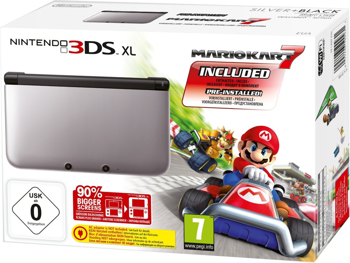 Nintendo 3DS XL + Mario Kart 7 (Zwart / Zilver)