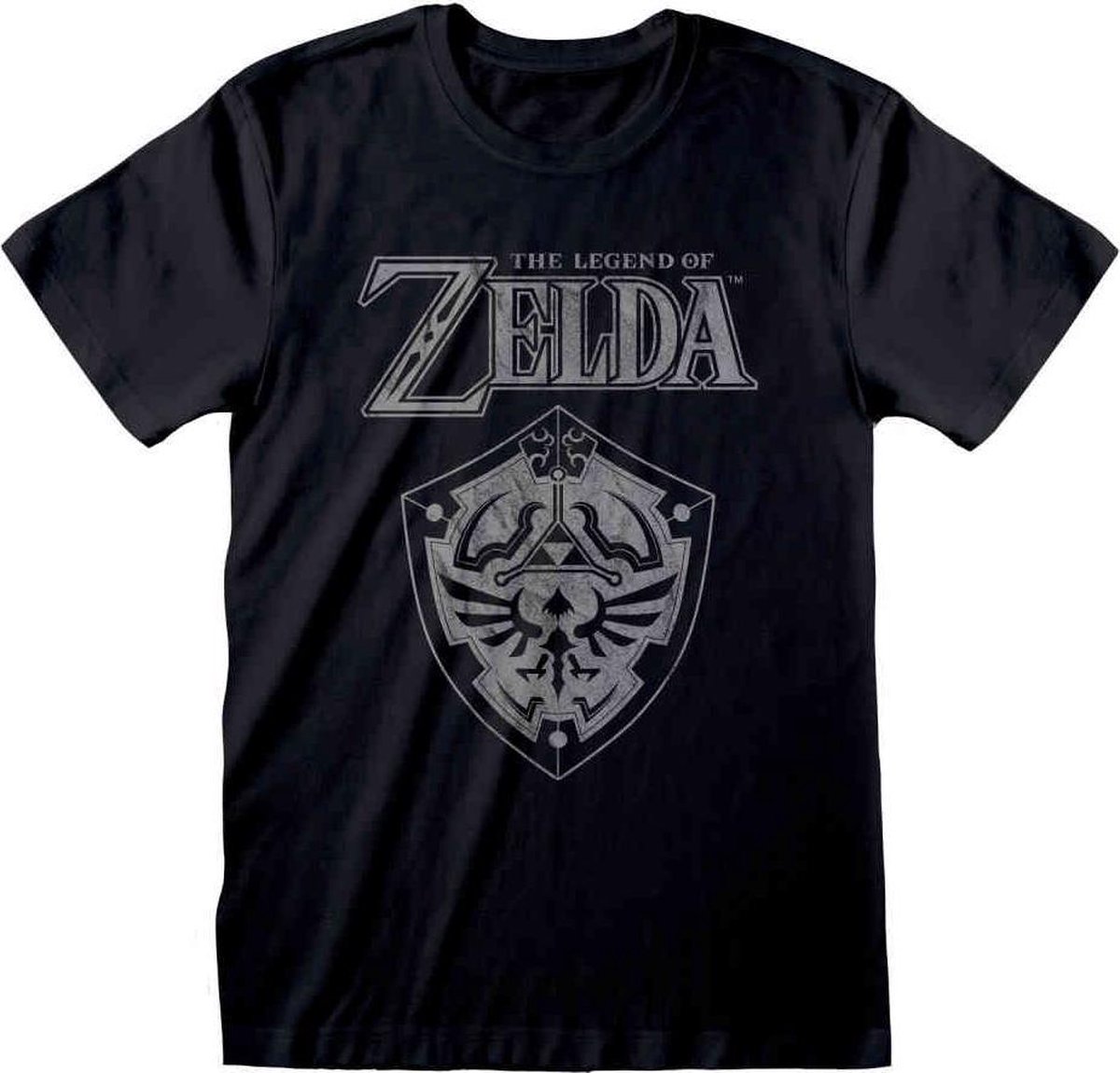 Nintendo Zelda Heren Tshirt -L- Distressed Shield Zwart