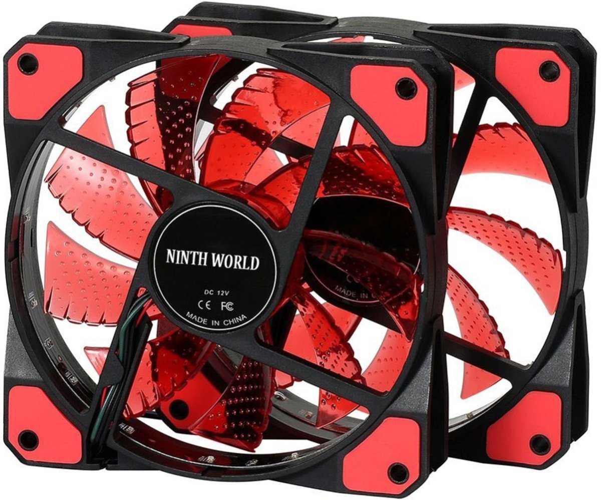 Computer fan - LED verlichting - Lucht koeler met licht -  Case cooler - Computer cooling - Anti-Vibratie Rubber - Rood