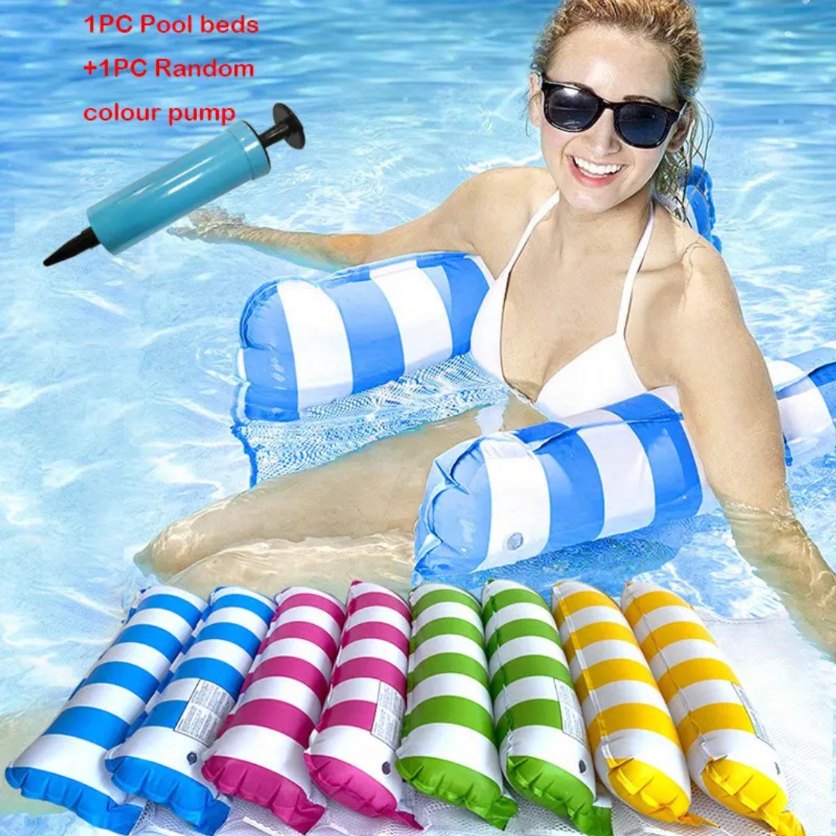   Luxe Waterhangmat - Luchtbed Zwembad - Luchtmatras Opblaasbaar - Water Hangmat - Aqua Lounge - Blauw + Pomp