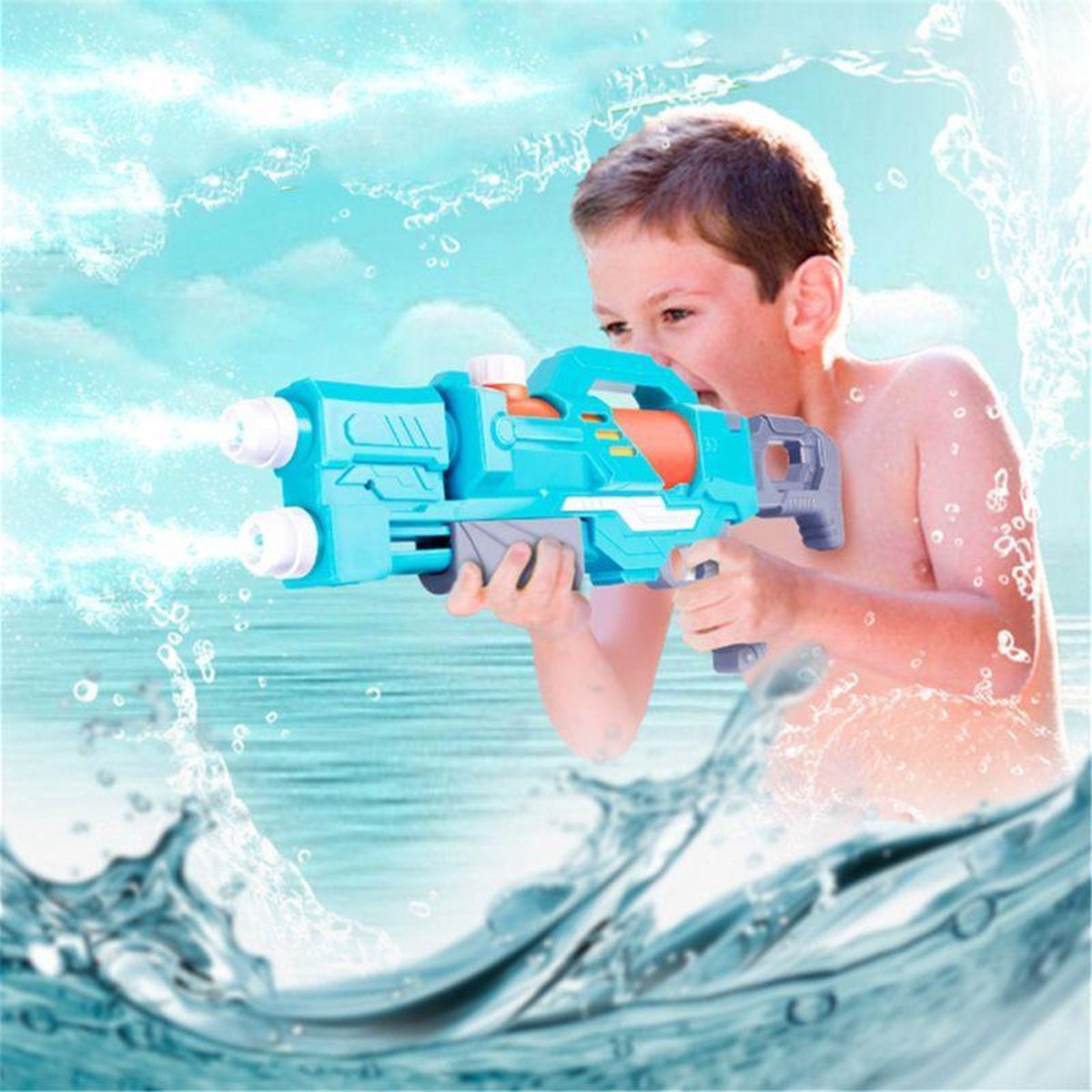 Tip: super soaker 50cm - waterpistool - Dubbele sproeier - zwembad - pomp - kinderen - vakantie - speelgoed - water - zwemmen - strand -