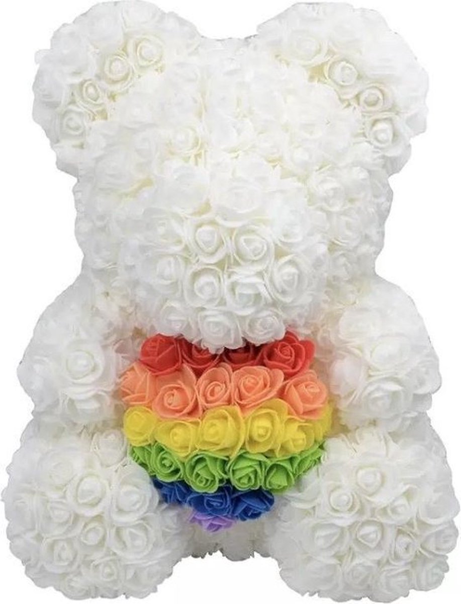 XXL Rozen Teddy Beer 38 cm - Rose Bear - Rose Teddy - Liefde - Regenboog vlag - Verjaardag - Valentijn Cadeau - Kerst - Sinterklaas - lhbtiq+ - Lesbisch, homoseksueel biseksueel transgender intersekse en queer