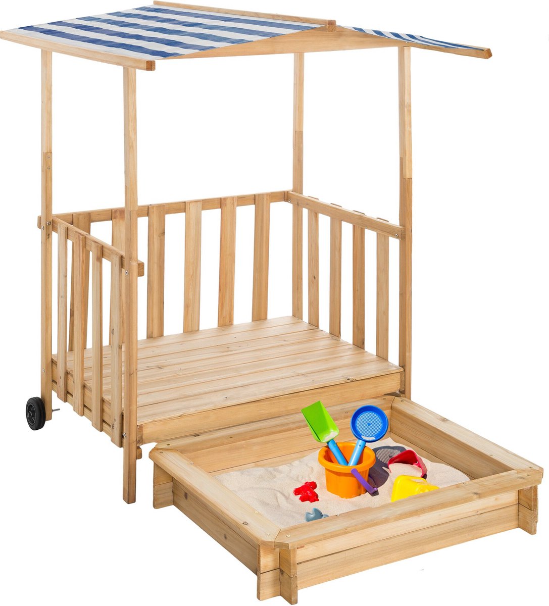 Noctus® Zandbak Met Overdekt Terras - Zand Bak - Speelbak - Voor Kinderen - Met Zonnescherm - Uitschuifbaar - Tuindecoratie - Hout