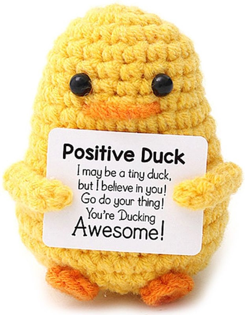 Positive Duck - Positieve Vriendjes - Eend - Cadeau Artikel - Gehaakt Poppetje - 8cm