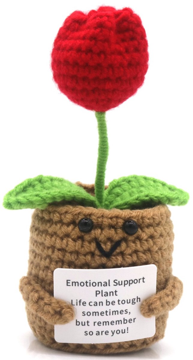 Positive Flower - Positive Rose - Positive Tulip - Positieve Vriendjes - Emotional Support Plant - 13cm - Cadeau Artikel - Gehaakt Poppetje - Roos - Tulp