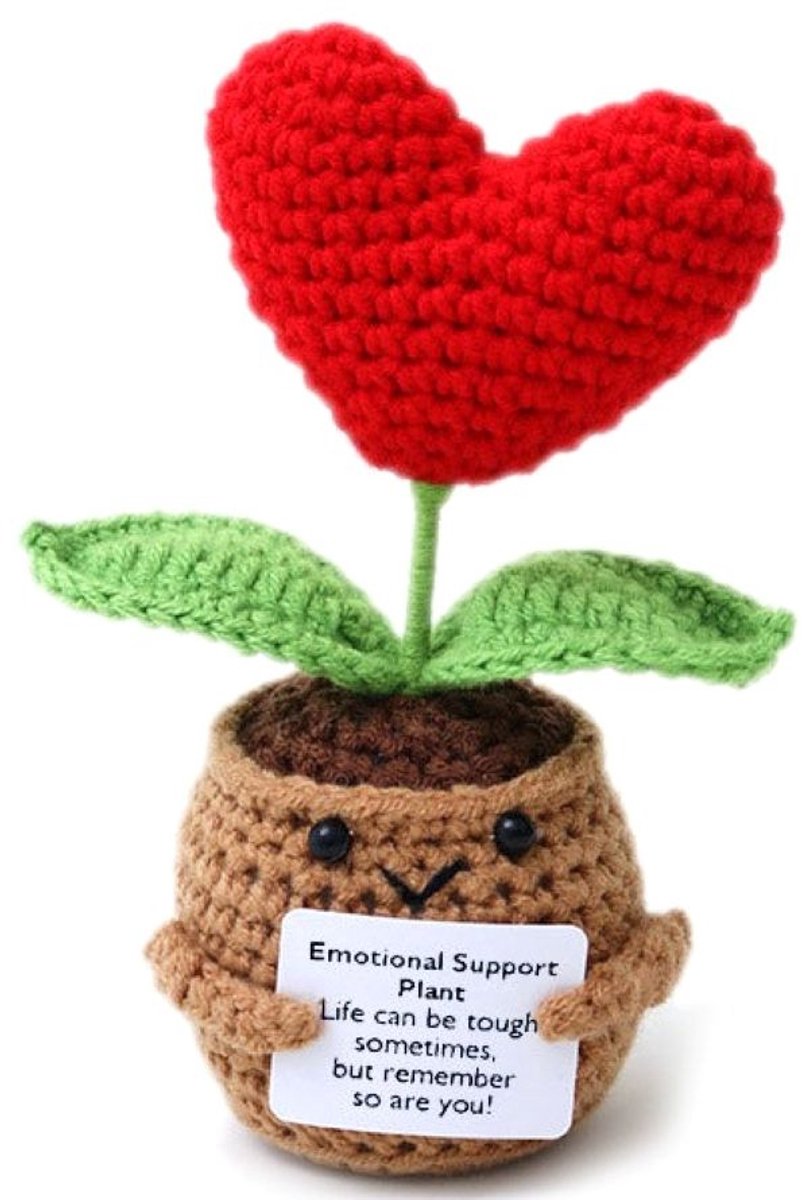 Positive Flower Heart - Positieve Vriendjes - Hartje - Emotional Support Plant - 14cm - Cadeau Artikel - Gehaakt Poppetje
