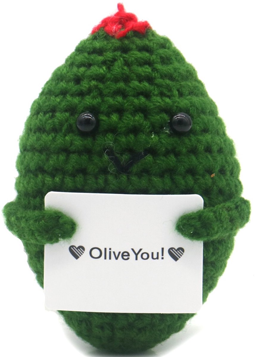 Positive Olive - Positieve Vriendjes - Olijf - 9cm - cadeau artikel - I love you - Gehaakt Poppetje