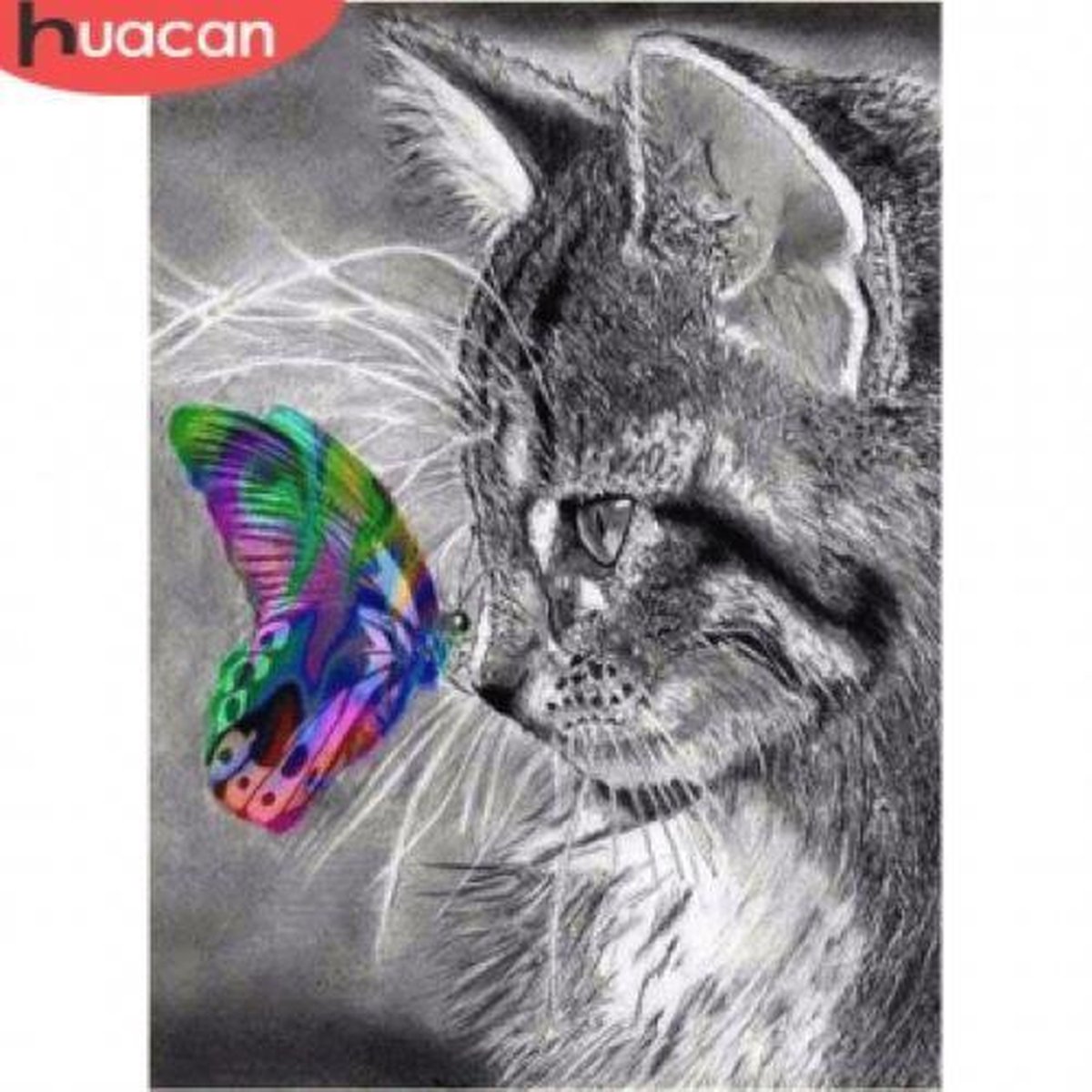 Diamond Painting Volwassenen - 40x50 cm – Poes met vlinder - Dieren - Full Painting - Kado - Moederdag - Kerst - Cadeau - Verjaardag - Vaderdag - Vierkante Steentjes - Hobby en creatief volwassenen – Painten - Plakken