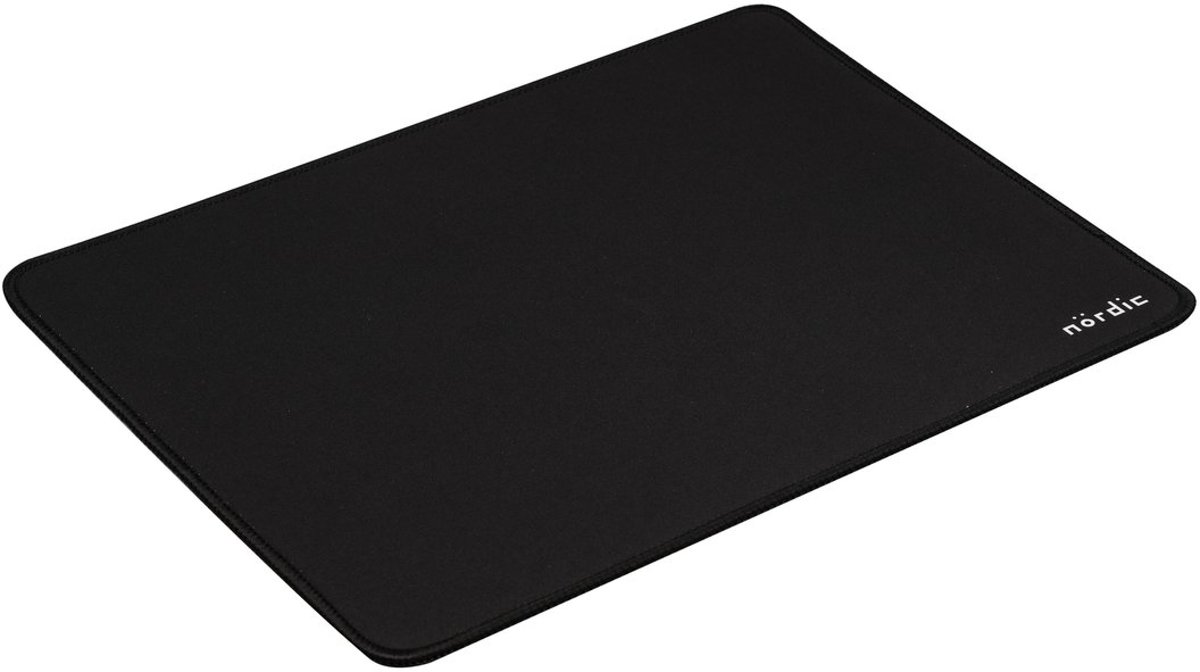 NÖRDIC GAME-N1044 – Gaming muismat, 350x270x3mm, design, antislip rubberen onderkant, stoffen bovenkant, gestikte randen, zwart