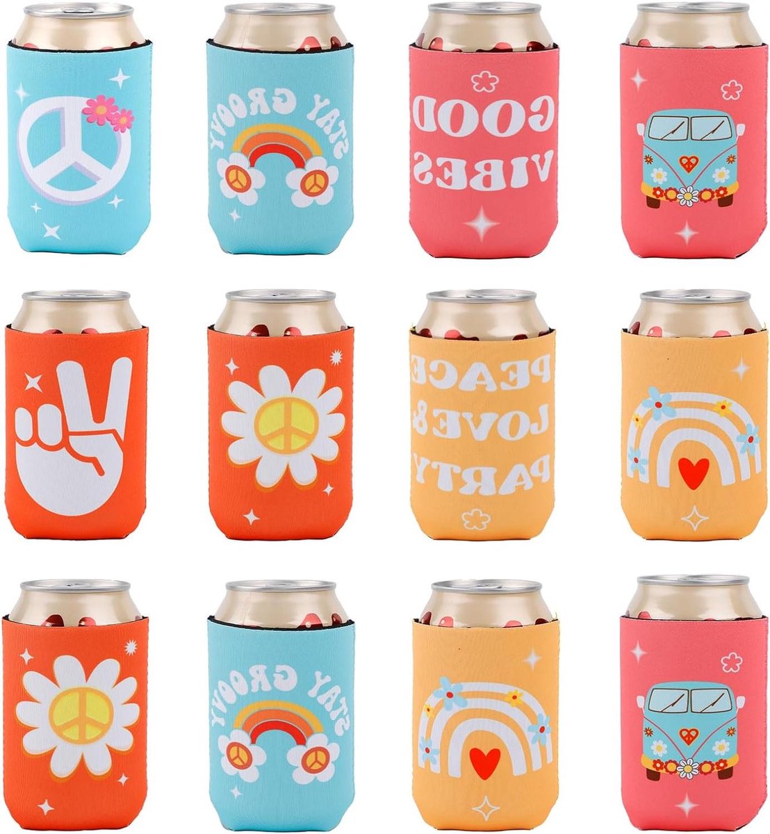   - Blikjeshoezen voor Vrijgezellenfeest - Retro Hippie Thema - Set van 12 stuks