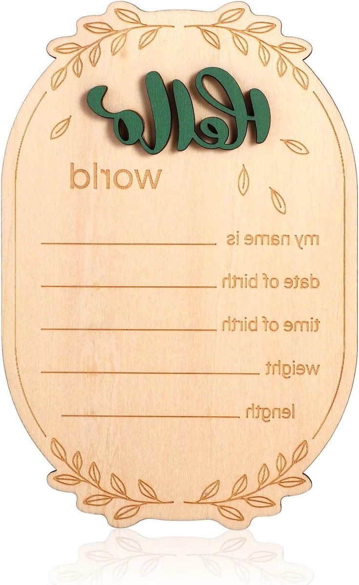   - Houten Geboorte Aankondigingsbord voor Pasgeboren met Foto Props voor Jongens en Meisjes - Welkom Wereld Thema - 15x10,5cm.
