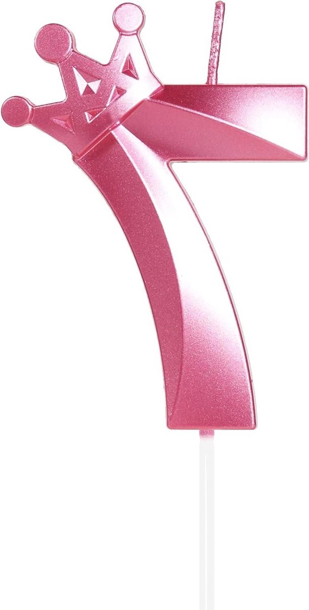 Nordivar - Roze verjaardagskaars cijfer 7 - Taartdecoratie, kroon, decoratie voor verjaardagscake