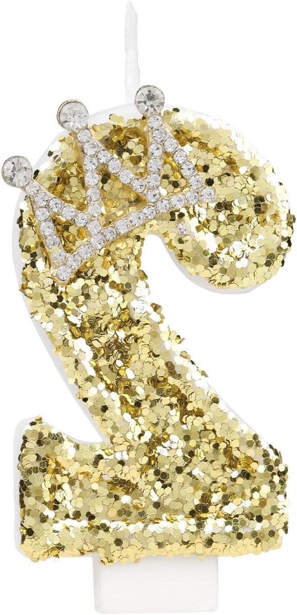 Nordivar - Verjaardagskaarsen Cijfer 2 met Kroon - Gouden Verjaardagsdecoratie - 2 Jaar Jongen Meisje - Taartdecoratie voor Verjaardagstaart