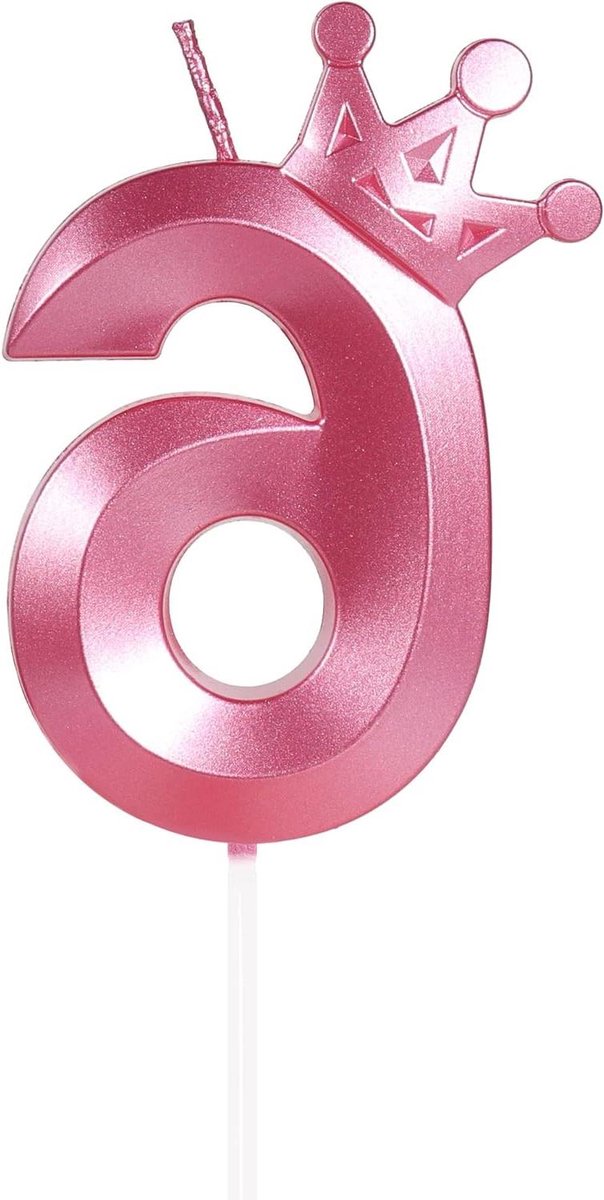 Nordivar - Verjaardagskaarsen Cijfers 6 Roze - Kroon Taartdecoratie Verjaardagsdecoratie