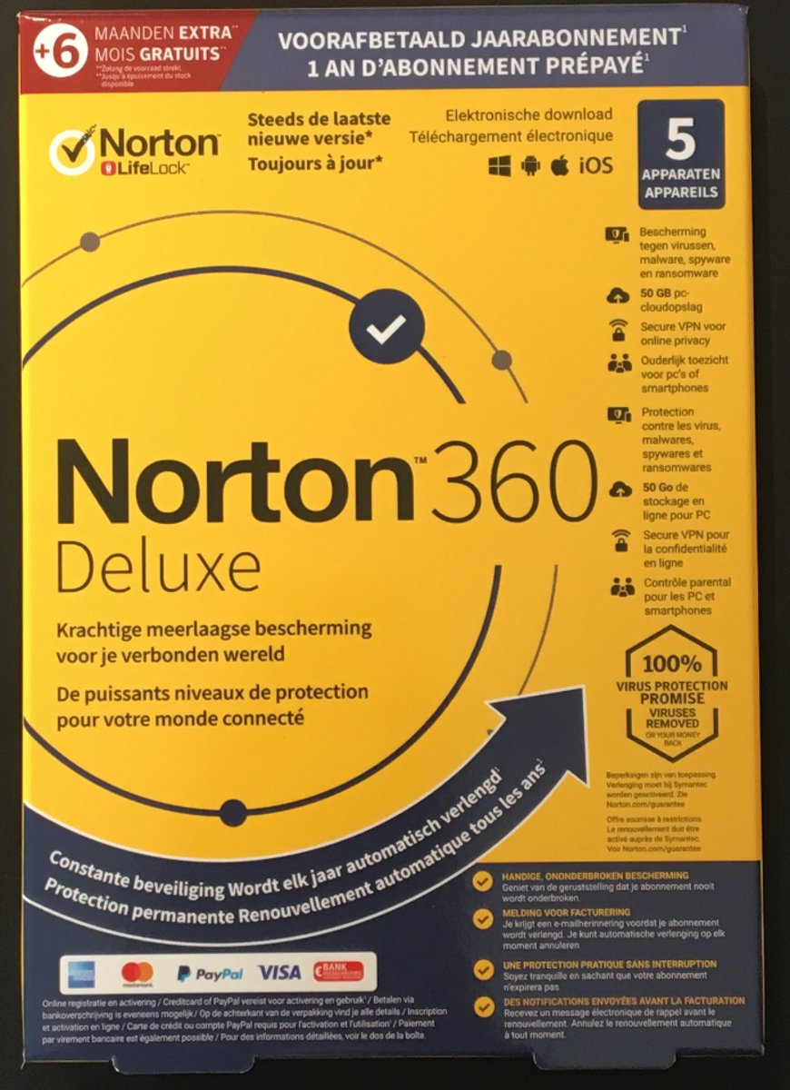 NORTON 360 Deluxe (18 maanden, voor 5 apparaten)