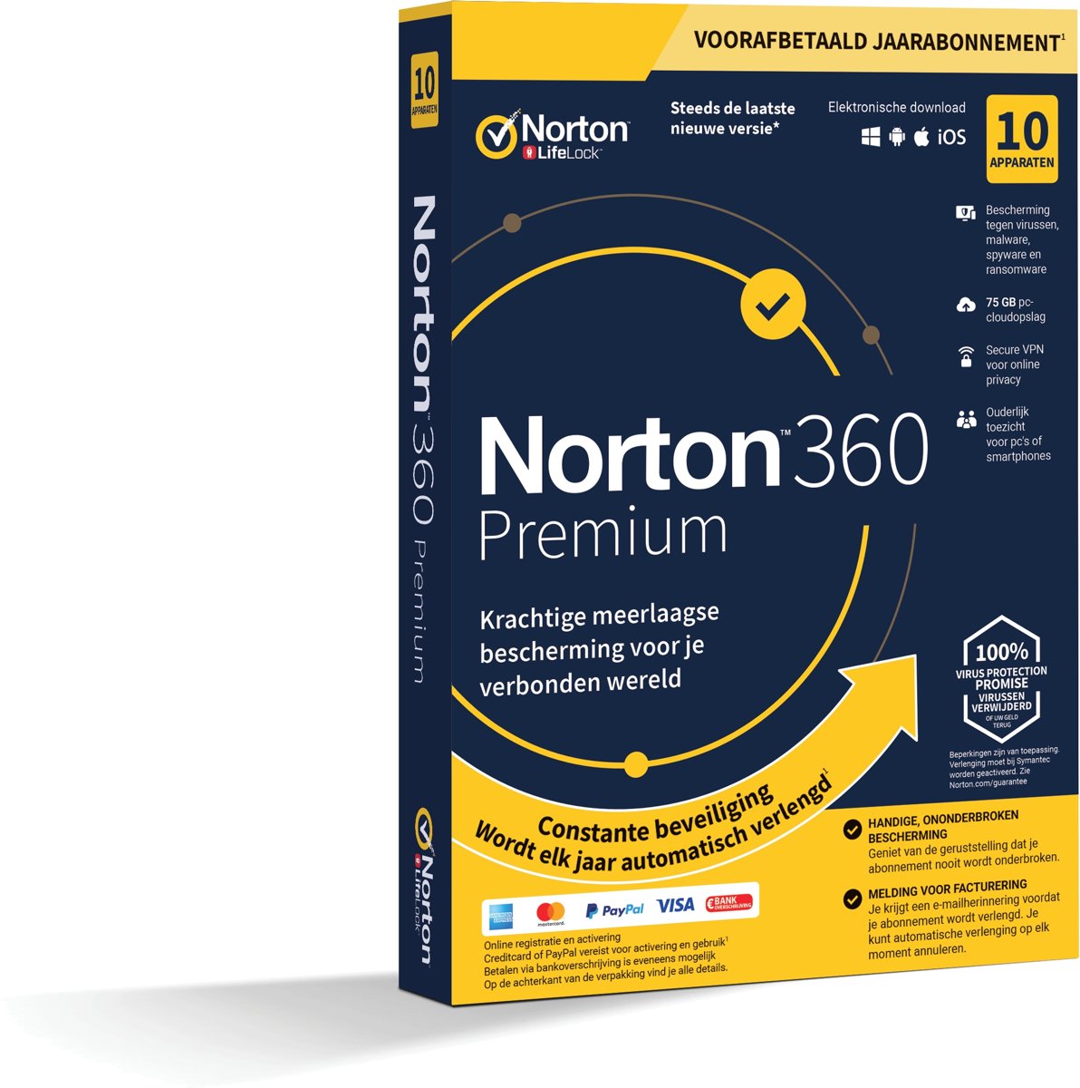 Norton 360 Premium 2020 - 10 Apparaten - 1 Jaar - 75GB - Nederlands - Windows/MAC/Android/iOS Download