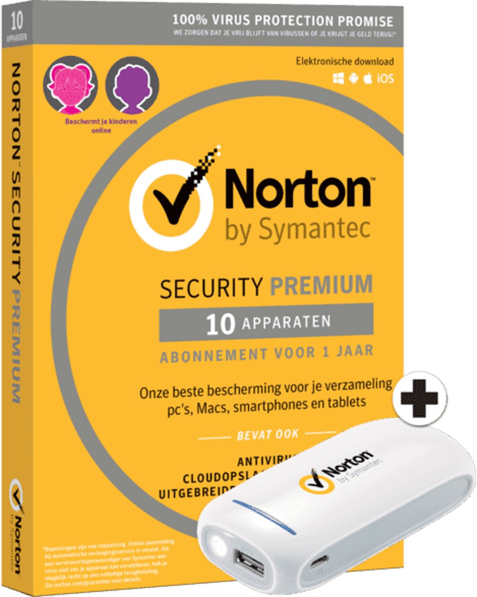 Norton Premium 25 GB 10 apparaten + Powerbank