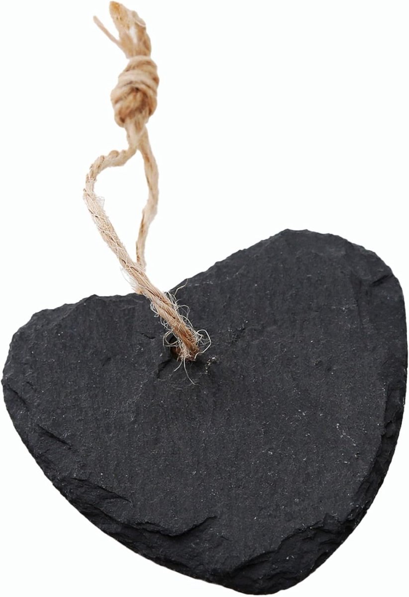 Leisteen hart om op te hangen met jute lint leisteen bord decoratie wanddecoratie (1,6 cm hart)