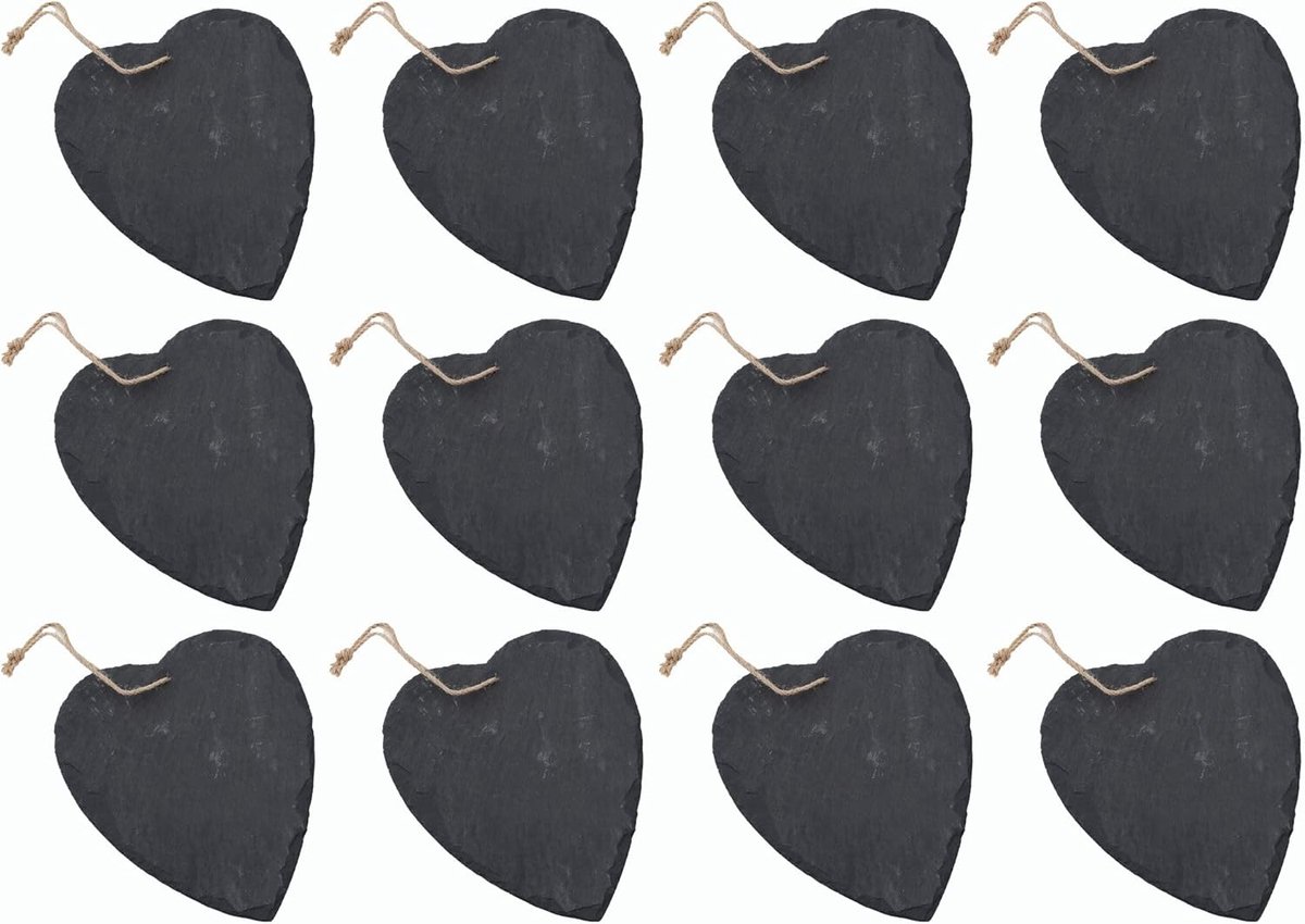 Leisteen hart om op te hangen met jute lint leisteen bord decoratie wanddecoratie (12, 17 cm hart)