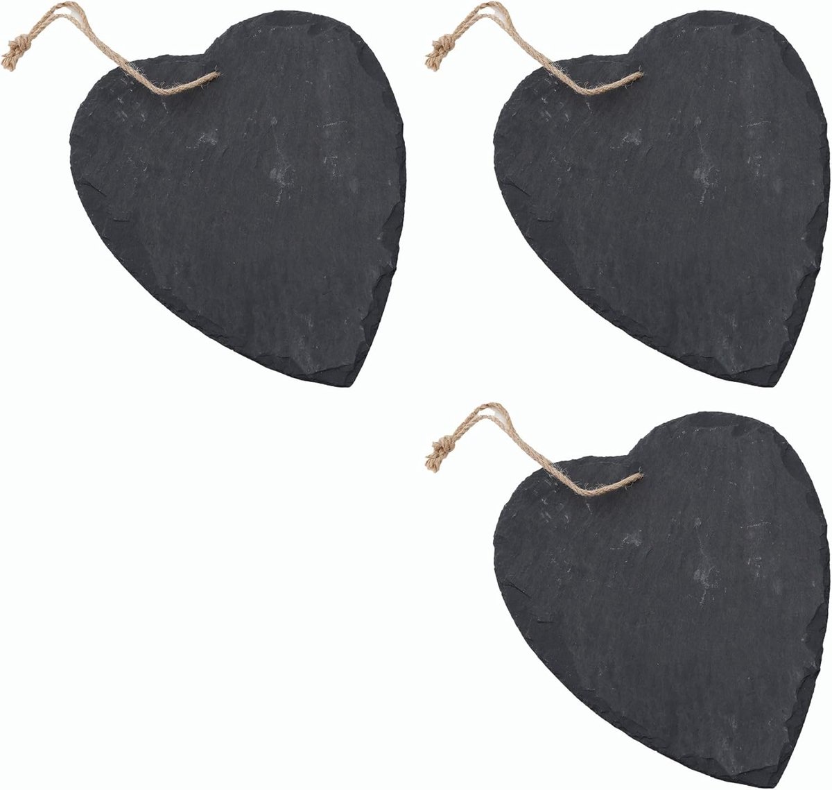 Leisteen hart om op te hangen met jute lint leisteen bord decoratie wanddecoratie (3,17 cm hart)