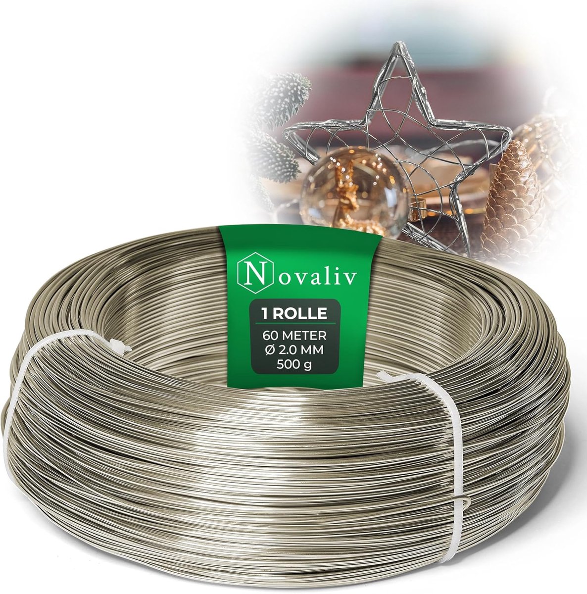   60 meter aluminiumdraad 2 mm champagne, knutseldraad ideaal als buigdraad voor knutselen, veelzijdig voor doe-het-zelfprojecten en decoraties, rol van 60 m decoratief draad, bloemendraad, geen sieradendraad