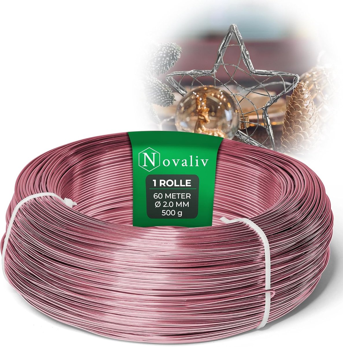   60 meter aluminiumdraad 2 mm roze, knutseldraad ideaal als buigdraad voor knutselen, veelzijdig voor doe-het-zelfprojecten en decoraties, rol van 60 m decoratief draad, bloemendraad, geen sieradendraad