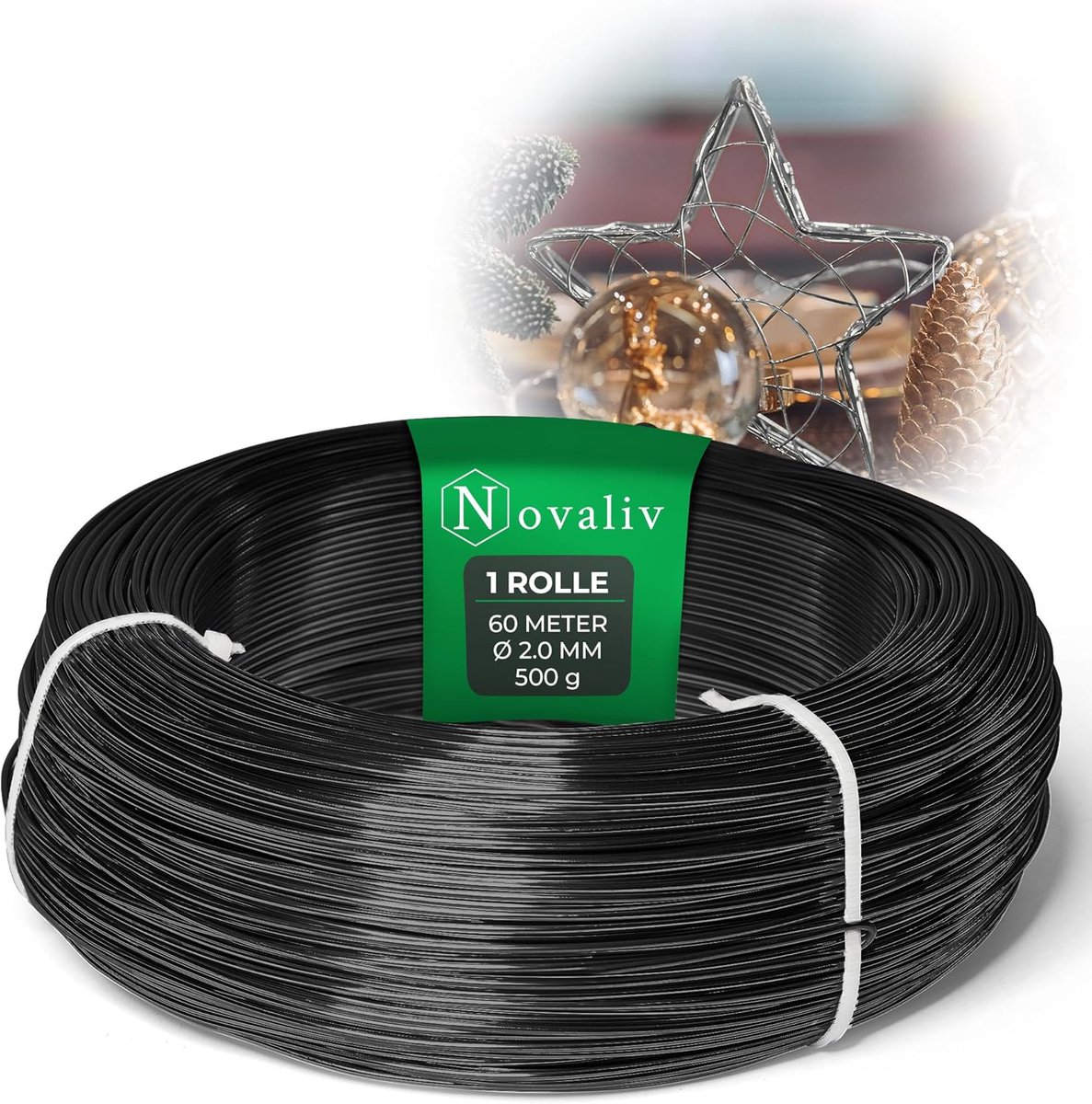   60 meter aluminiumdraad 2 mm zwart, knutseldraad ideaal als buigdraad voor knutselen, veelzijdig voor doe-het-zelfprojecten en decoraties, rol van 60 m decoratief draad, bloemendraad, geen sieradendraad