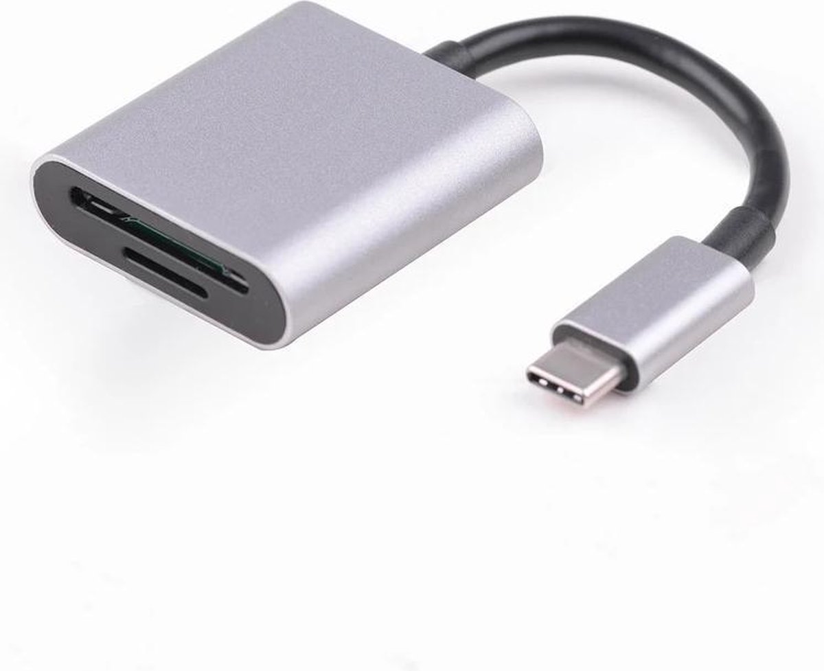 NÖRDIC CRD-003, USB C geheugenkaartlezer SD TF, kaartlezer SD en MicroSD, Zilver