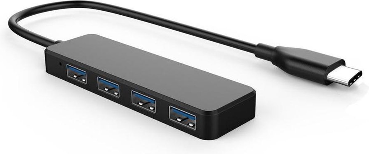 NÖRDIC USBC-N1177  USB-C HUB naar 4-poort 3.1 GEN hub 30 cm kabel, zwart/grijs