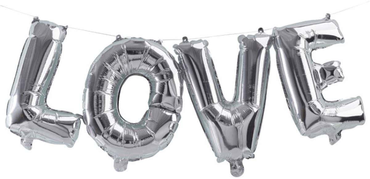 Love folie ballon 30cm - zilver (set)