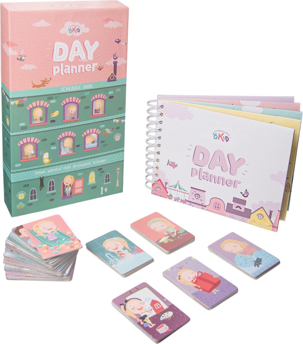 OKID Dagplanner – Peuter/Kleuter Boek met 50 Kaarten met activiteiten en taken – Educatief Speelgoed – voor Meisjes  – Daily planner – Kind