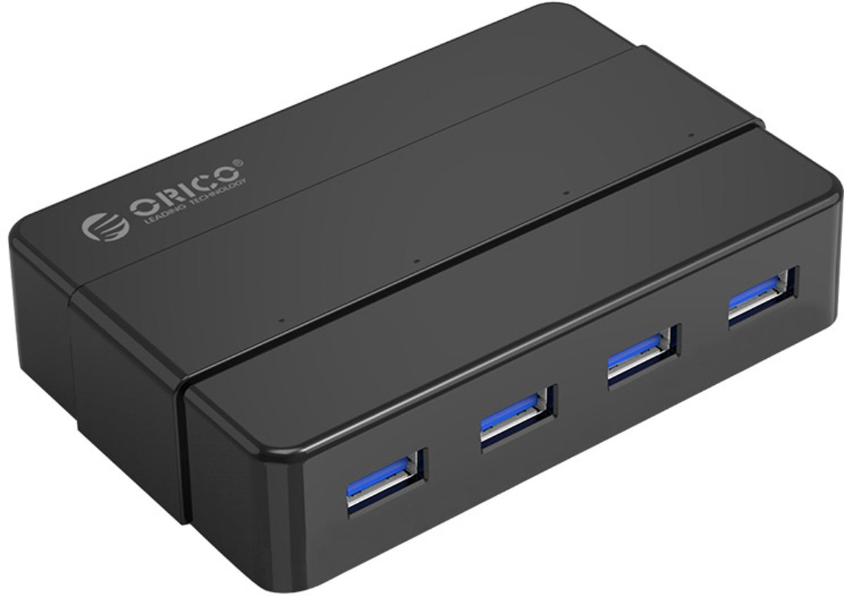 Orico - USB 3.0 Hub met 4 type-A poorten – 4x LED-indicatoren - 5Gbps – 100CM USB3.0 Datakabel – Incl. 12V-2A stroomadapter - voor Windows, Linux en Mac OS – Zwart