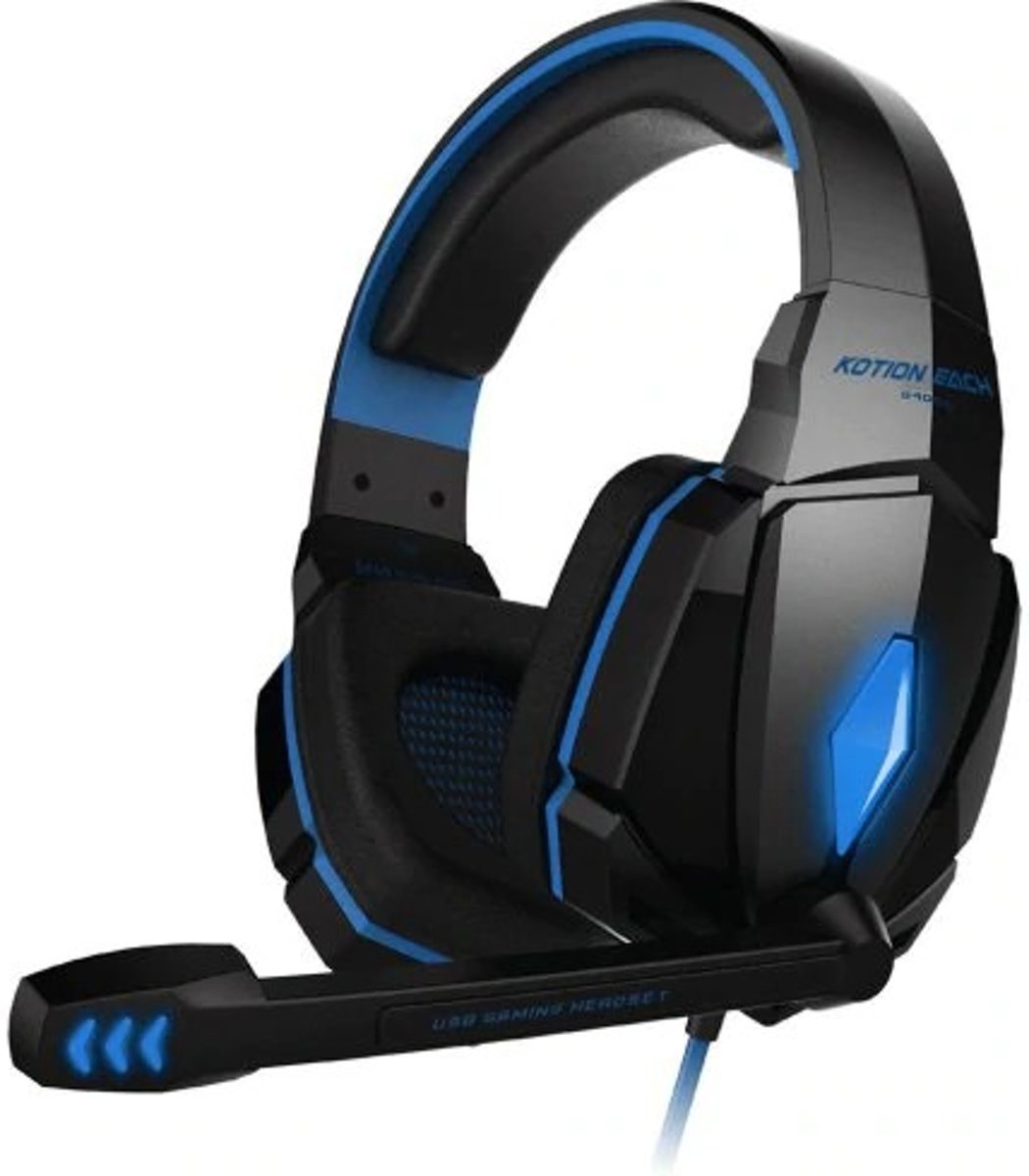 KOTION EACH G4000 USB Version Stereo Gaming hoofdtelefoon Headset Headband met microfoon Volume Control LED licht voor PC Gamer,Kabel Length: About 2.2m(Black + blauw)