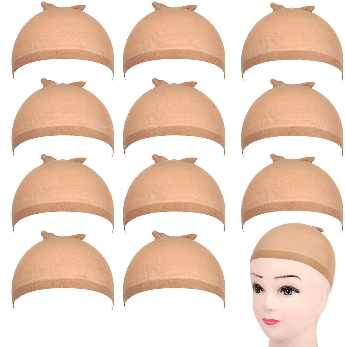   Wig Cap -  ten - haarnetje pruik - bruin - 12Stuks