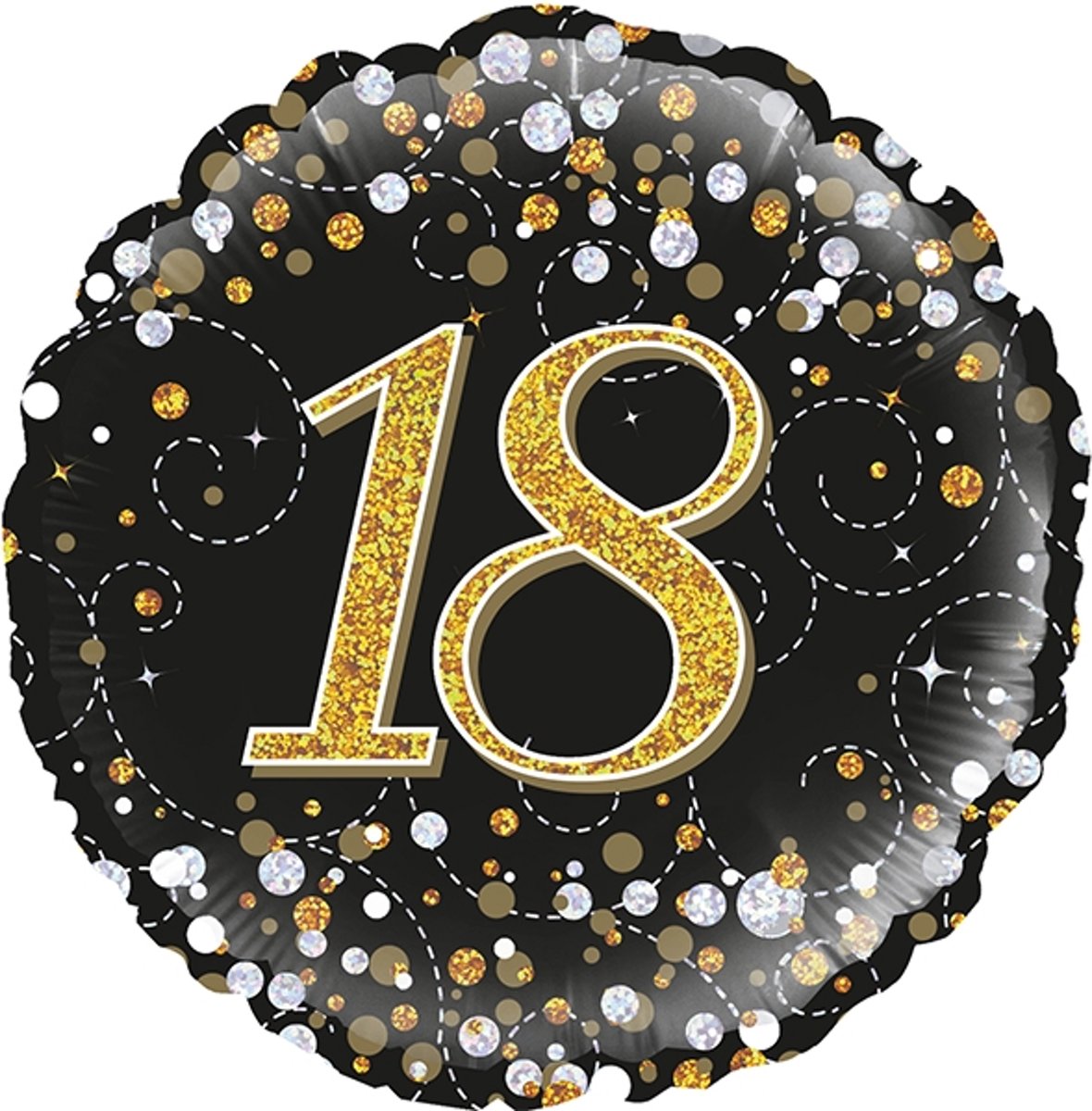 18th Sparkling Fizz Birthday Black & Gold Holographic