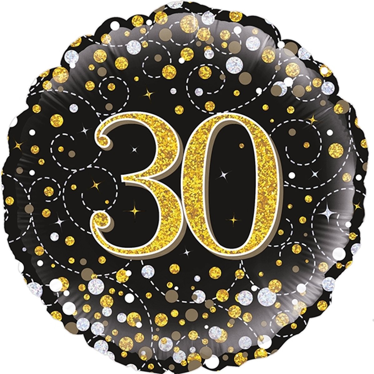 30th Sparkling Fizz Birthday Black & Gold Holographic