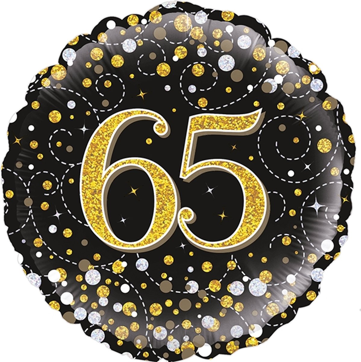 65th Sparkling Fizz Birthday Black & Gold Holographic