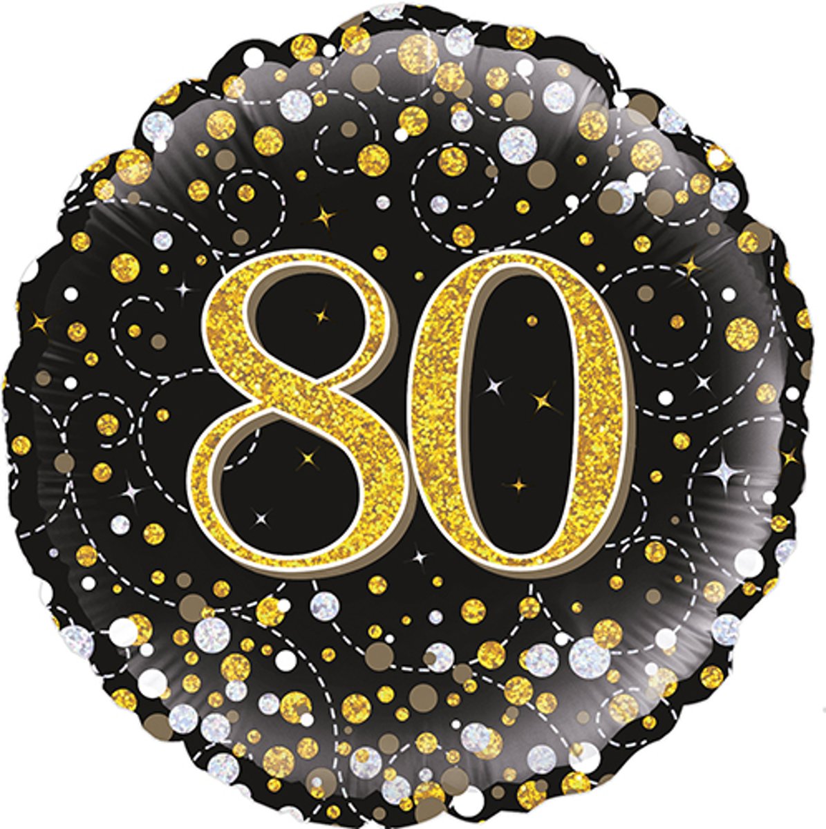 80th Sparkling Fizz Birthday Black & Gold Holographic