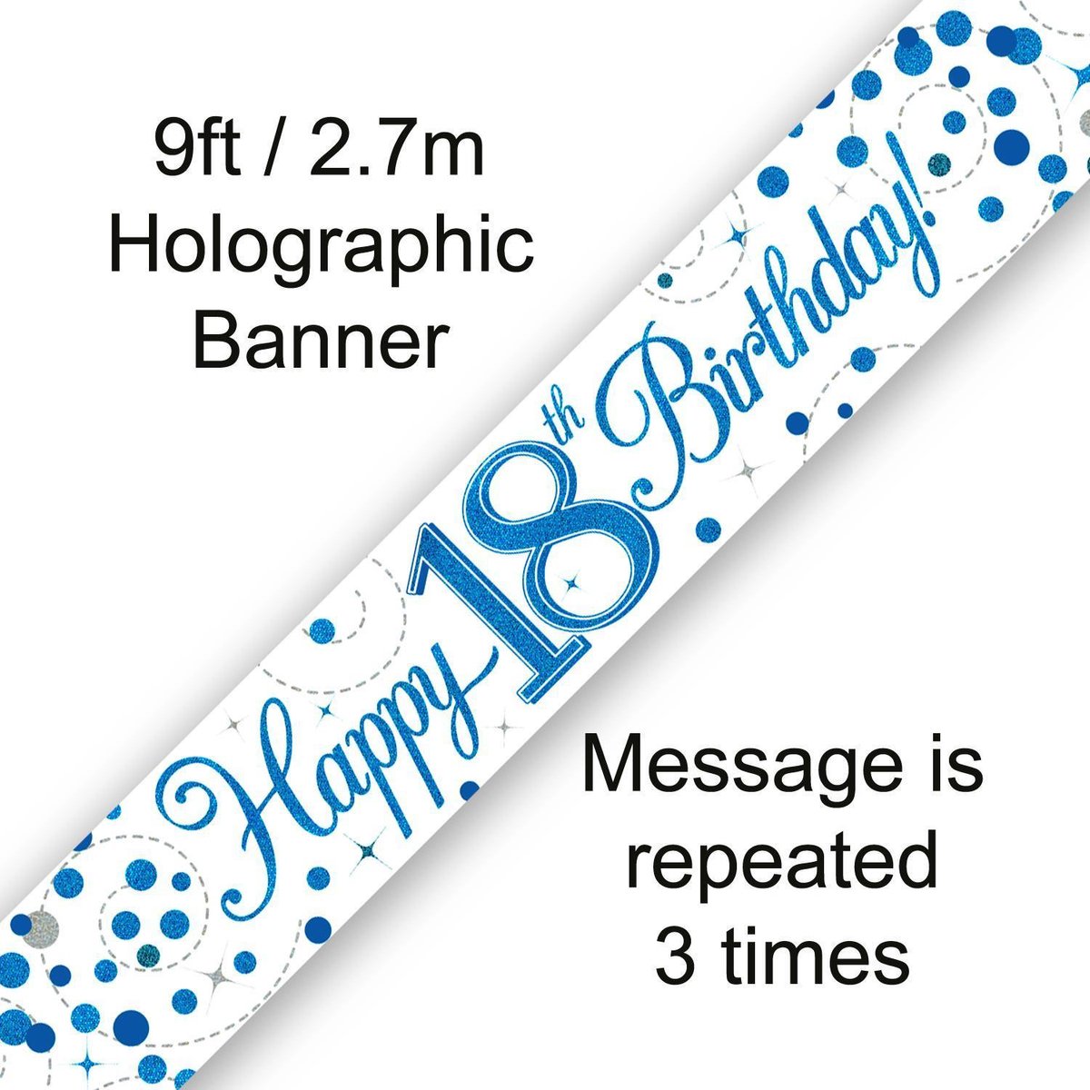 Banner Happy 18 Birthday Blue Holographic