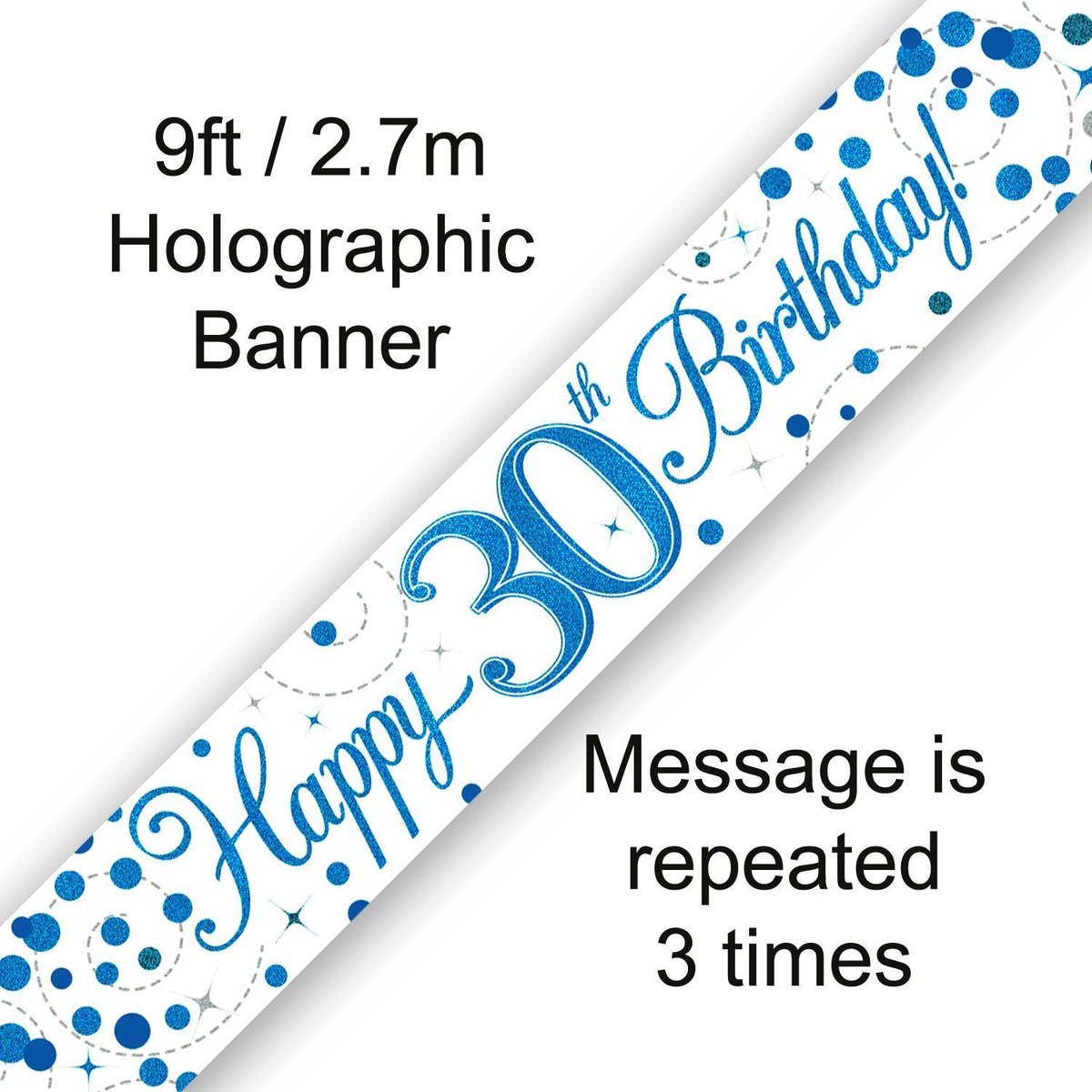 Banner Happy 30 Birthday Blue Holographic