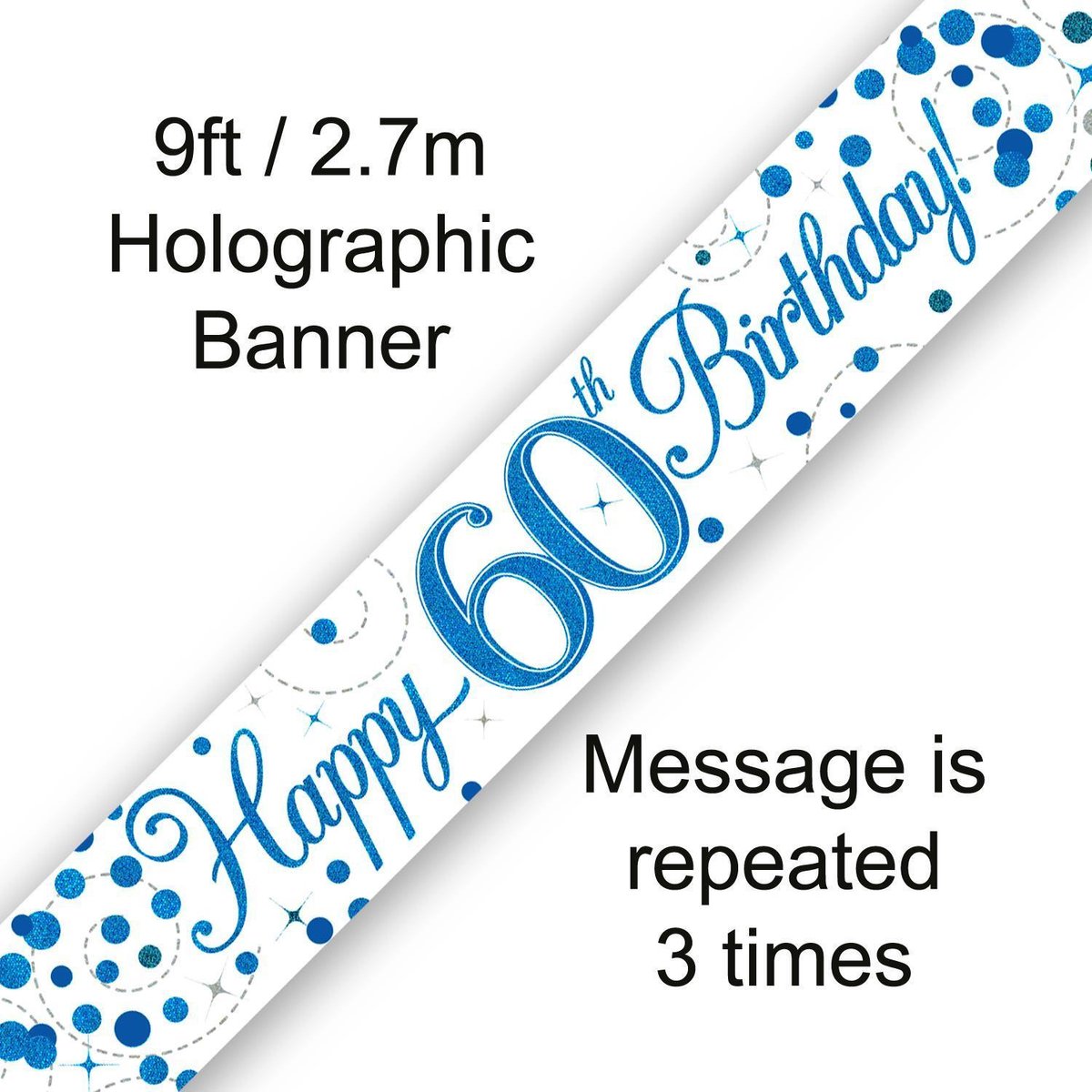 Banner Happy 60 Birthday Blue Holographic