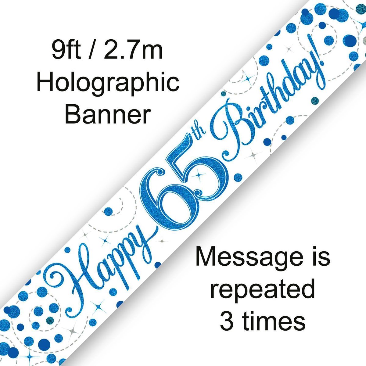 Banner Happy 65 Birthday Blue Holographic