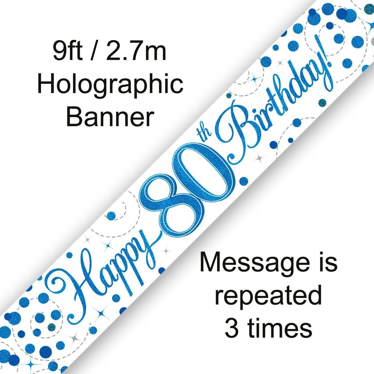 Banner Happy 80 Birthday Blue Holographic