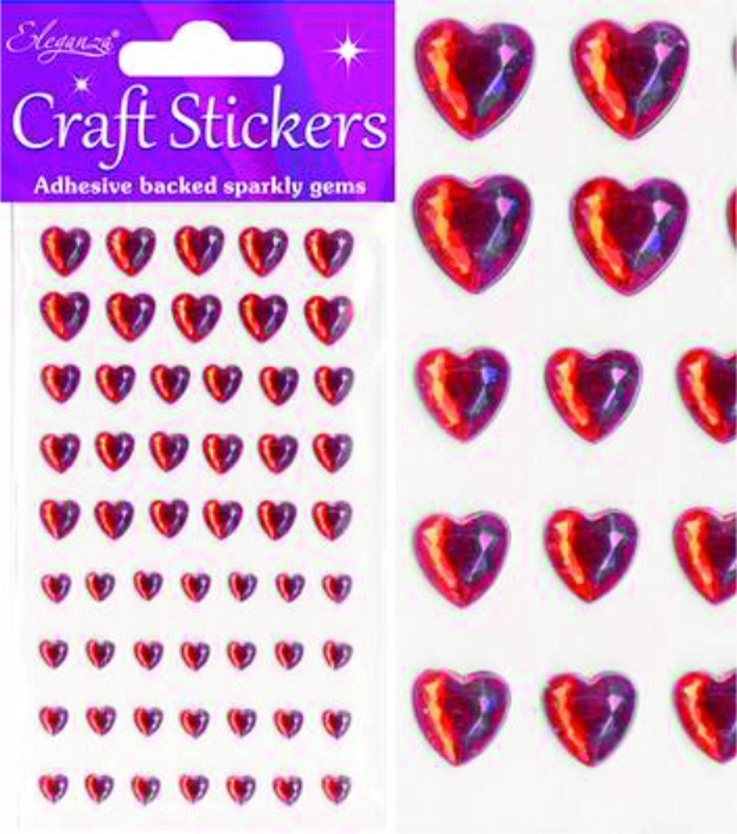 Stickers Diamanten Hartjes Rood Assorti (per vel)