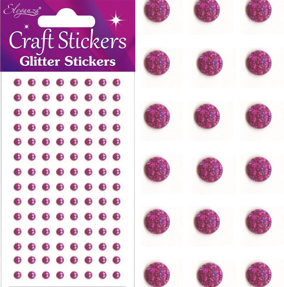 Stickers Glitter Diamantjes Fuchsia (per vel) 4mm