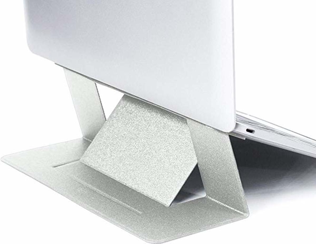 Laptop standaard - iPad standaard - Verstelbaar - Zilver - Leer/Fiber Glass - 17x23x0,3cm