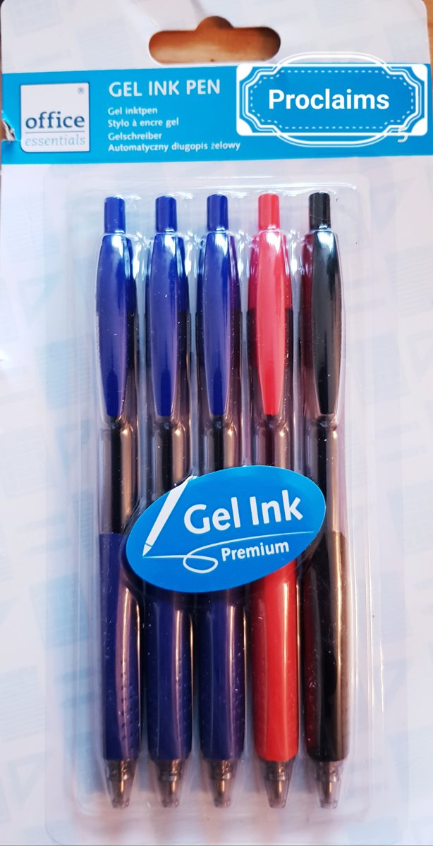 Gel ink pen 5 stuks 3 blauw 1 rood 1 zwart