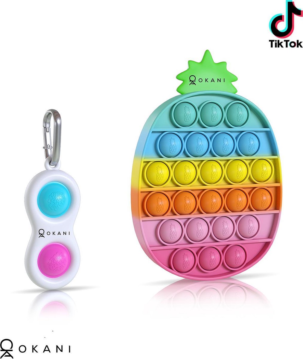 Okani© - Fidget toys pakket - Pop it Regenboog – Pop it Ananas – Simple Dimple – Pop it Fidget Toys Goedkoop onder de 15 euro – Sleutelhanger -  Tiktok speelgoed