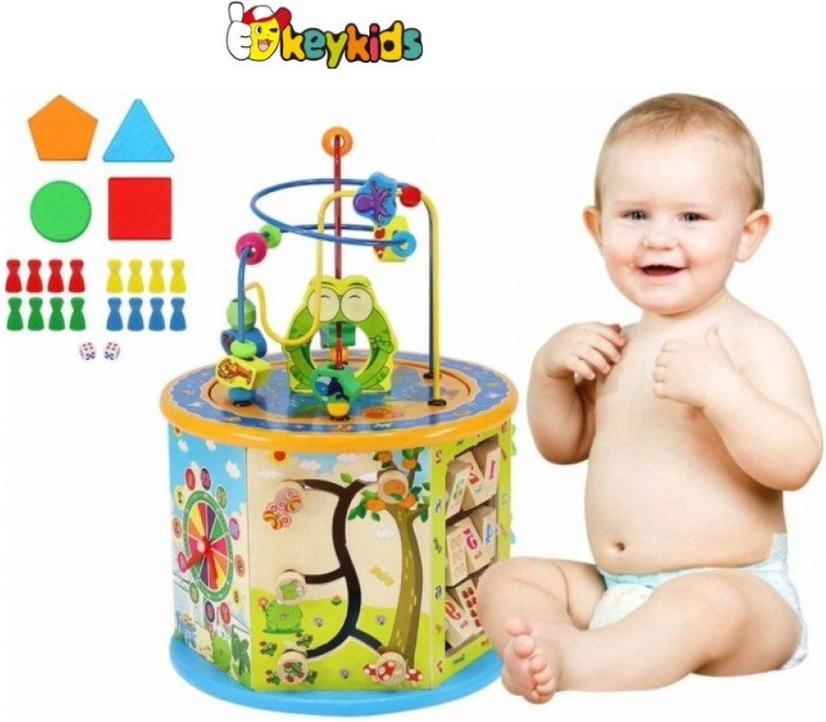 Houten Activiteiten kubus 8-in-1 - Activity Center Baby - Speelkubus - Activiteiten Kubus - Baby Speelgoed - Kinder Speelgoed - Educatief Speelgoed - Blokkendoos - Vormenstoof - Xylofoon - Kralenspiraal