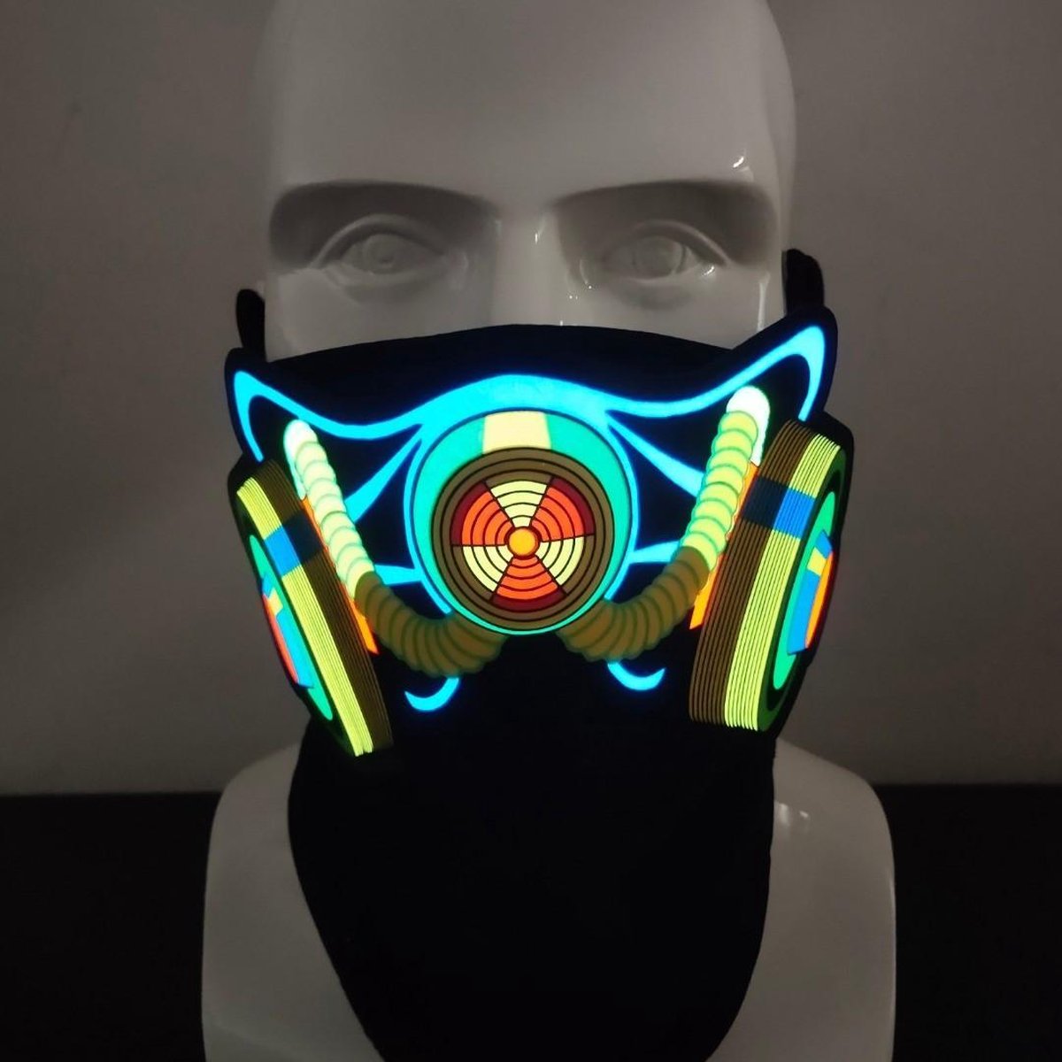 Masker met licht effecten-Geactiveerd door geluid-Snowboard masker-Half gezicht-Festival-Party masker-3D effect-Klittenband sluiting